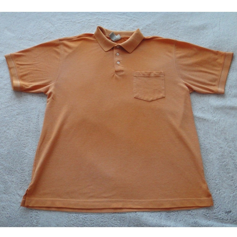 L.L. Bean Men's Orange Short Sleeve Pocket Polo Shirt Large Regular OXQ11 EUC